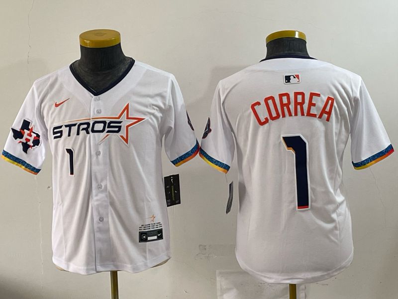 Youth 2025 Houston Astros #1 Correa White Four generations Joint Name Nike MLB Jersey style 02->youth mlb jersey->Youth Jersey